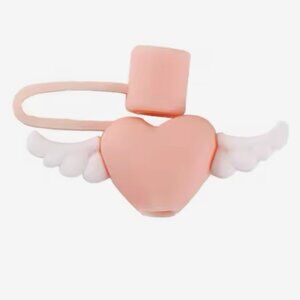 Peach Heart with Wings Strawtopper